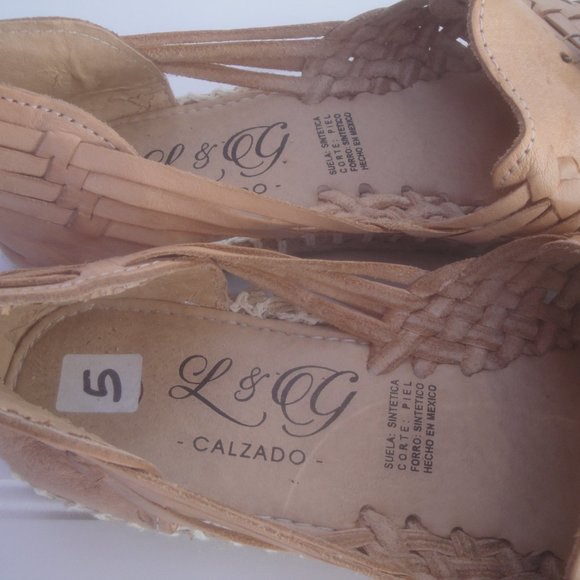 Leather Huarache Style Shoes--Espadrille heels--2 pink leather tassels Size 5 - Picture 6 of 7